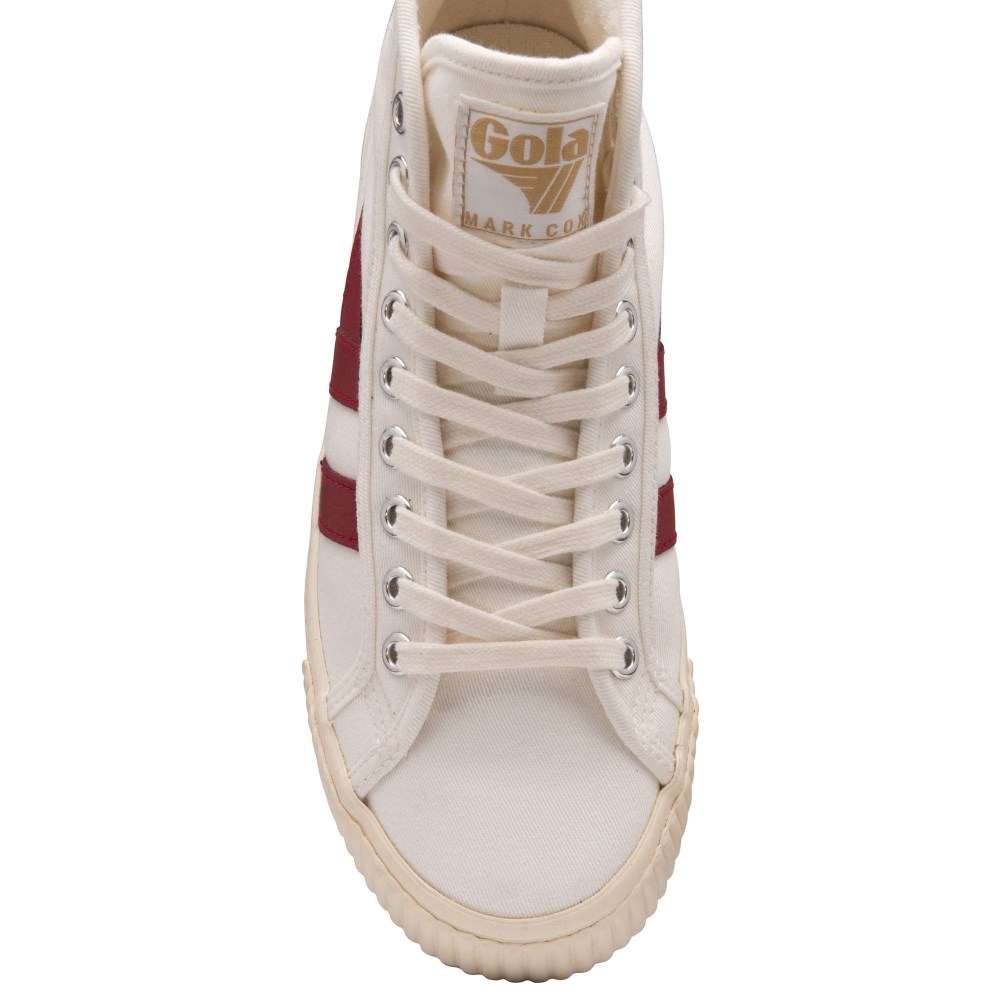 Vegan Gola Classics Women's Tennis Mark Cox High Sneakers - Off White/Deep Red