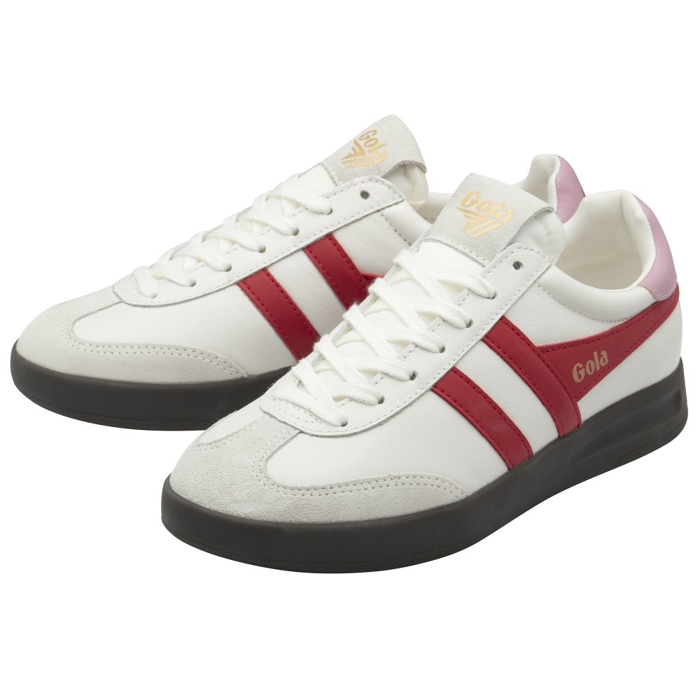 Gola Classics Women's Cyclone Leather Sneakers - White/Red/Candy/Dark Gum