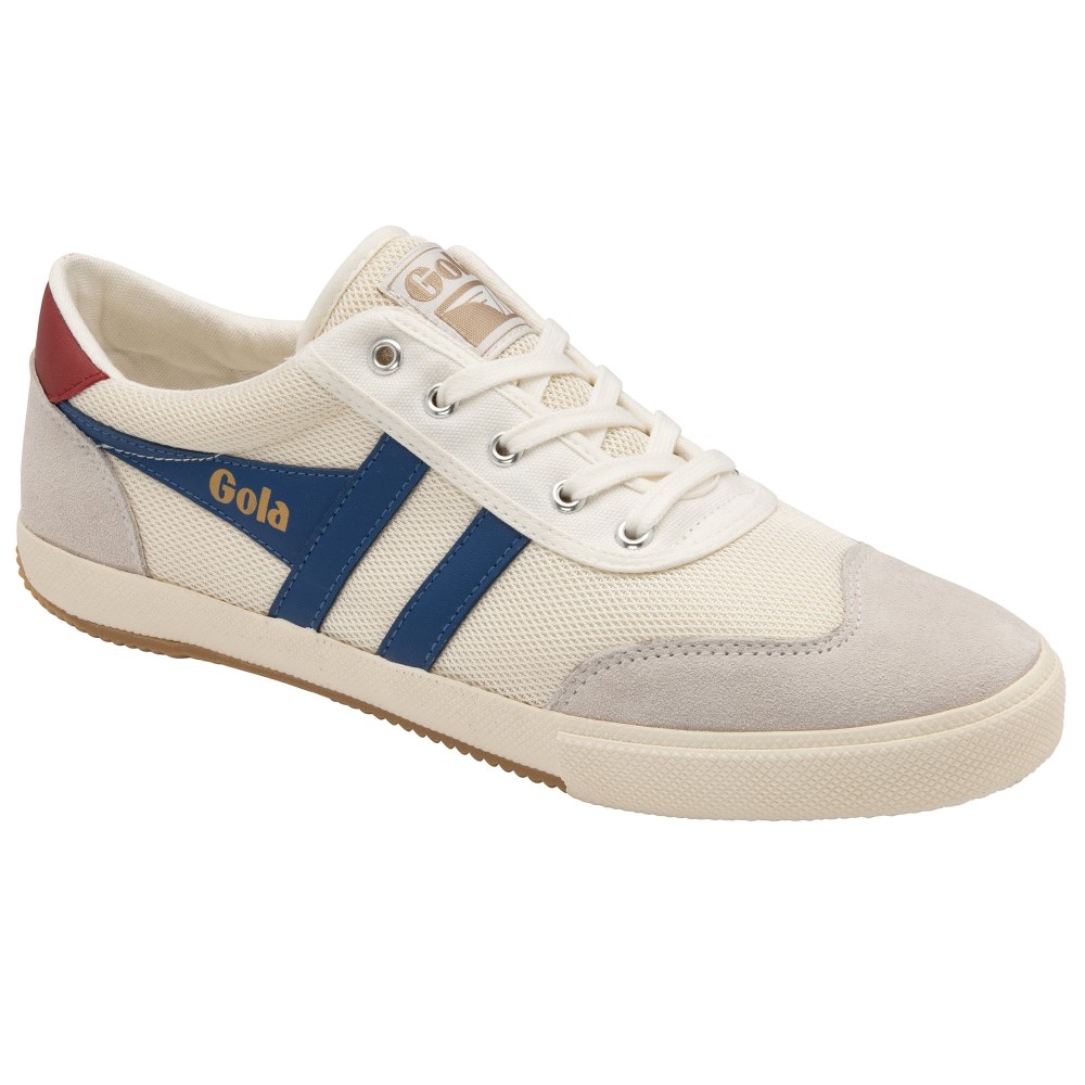 Gola Classics Men's Badminton Mesh Plimsoll Sneakers - Off White/Marine Blue/Deep Red