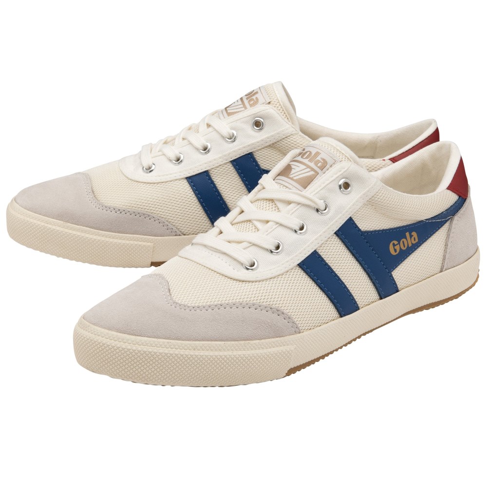 Gola Classics Men's Badminton Mesh Plimsoll Sneakers - Off White/Marine Blue/Deep Red