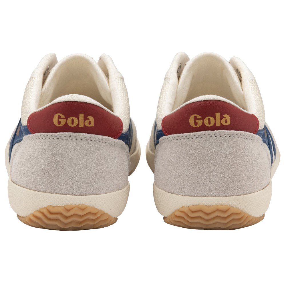 Gola Classics Men's Badminton Mesh Plimsoll Sneakers - Off White/Marine Blue/Deep Red