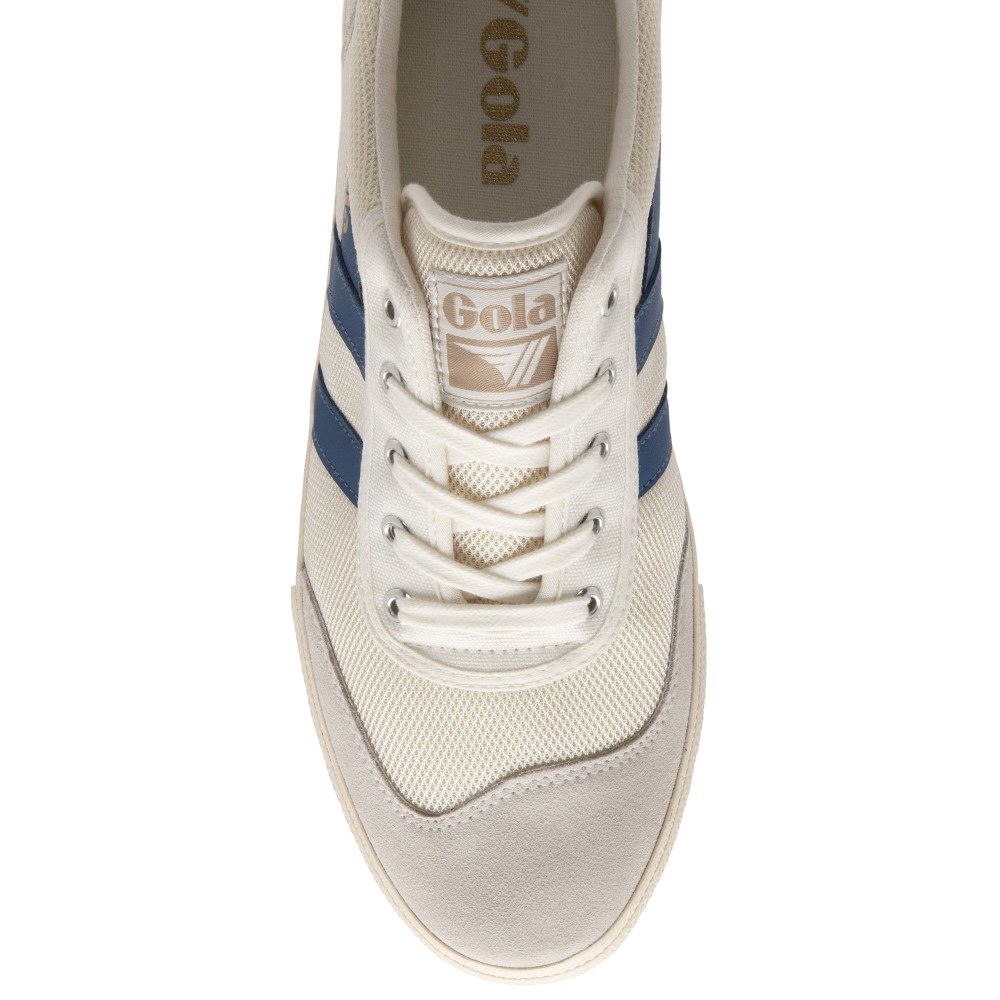 Gola Classics Men's Badminton Mesh Plimsoll Sneakers - Off White/Marine Blue/Deep Red