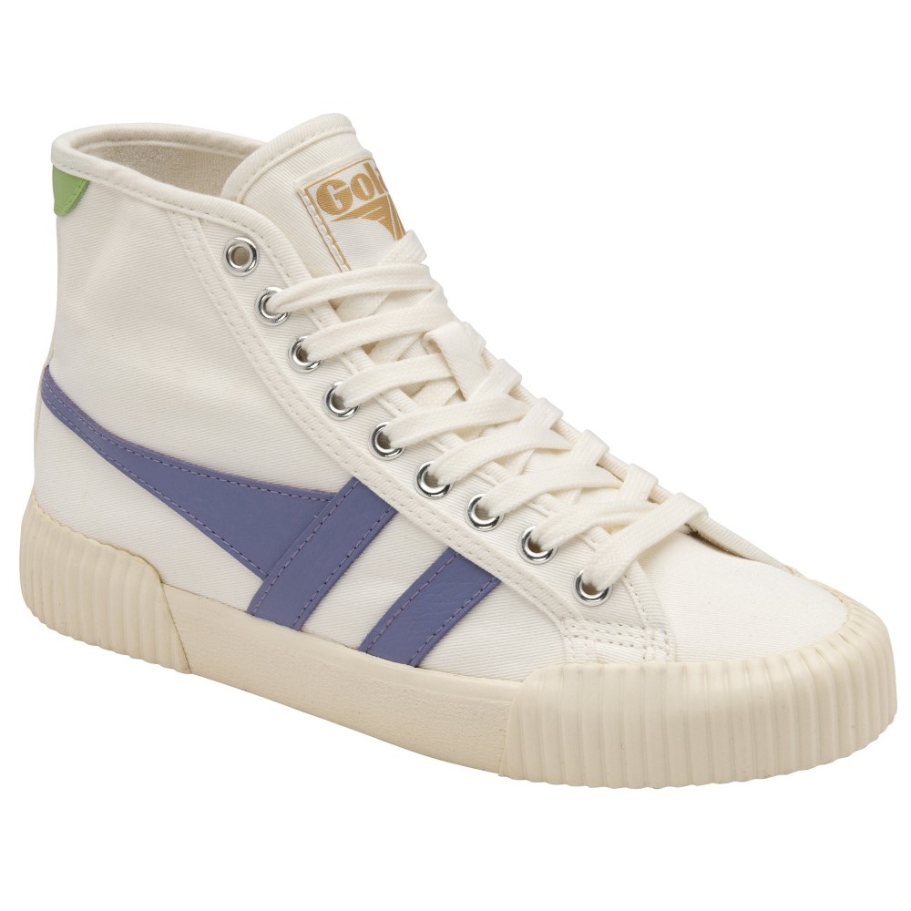 Vegan Gola Classics Women's Rally High Plimsoll Sneakers - Off White/Lavender/Patina Green
