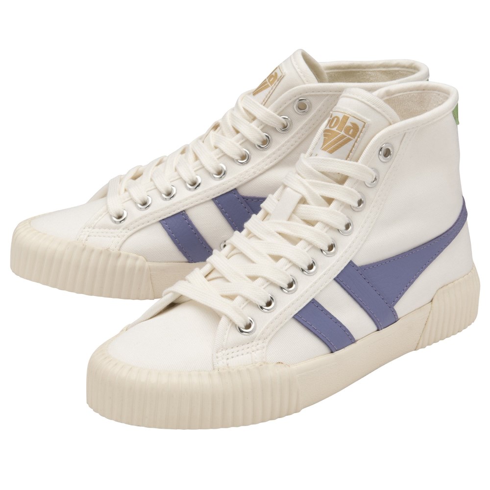 Vegan Gola Classics Women's Rally High Plimsoll Sneakers - Off White/Lavender/Patina Green