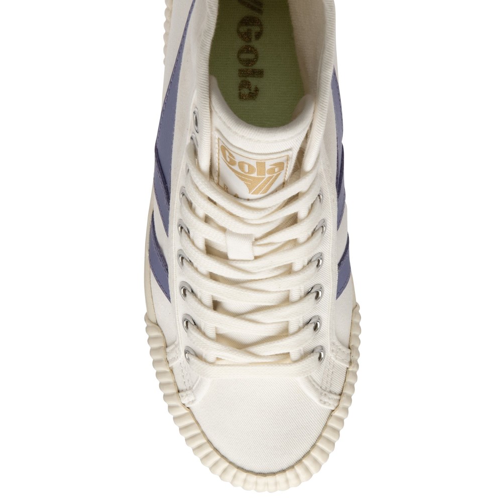 Vegan Gola Classics Women's Rally High Plimsoll Sneakers - Off White/Lavender/Patina Green