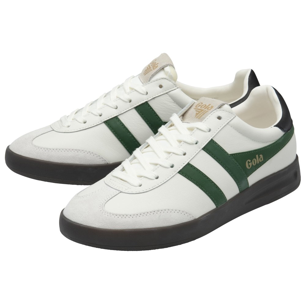 Gola Classics Men's Cyclone Leather Sneakers - White/Evergreen/Black/Dark Gum