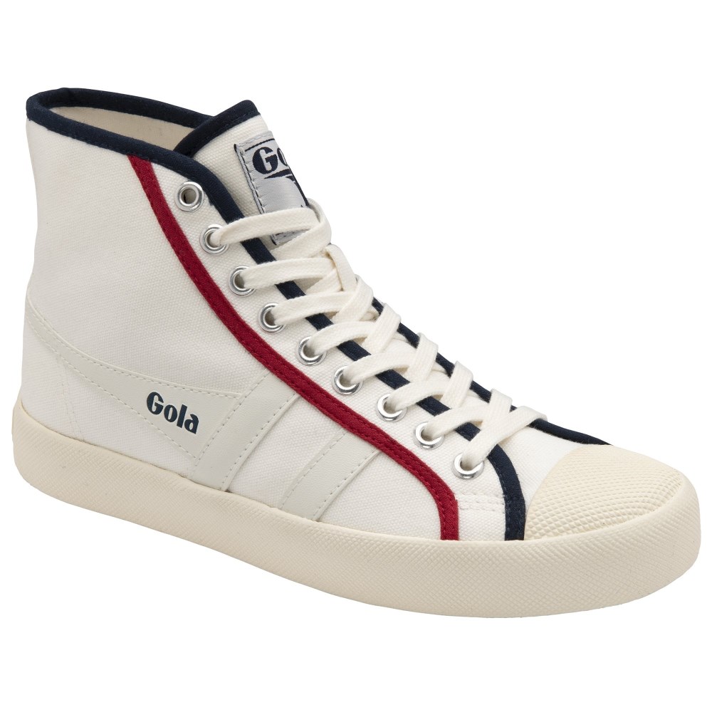 Vegan Gola Classics Women's Coaster Smash High - Off White/Navy/Deep Red