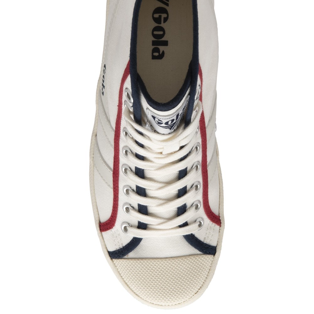Vegan Gola Classics Women's Coaster Smash High - Off White/Navy/Deep Red