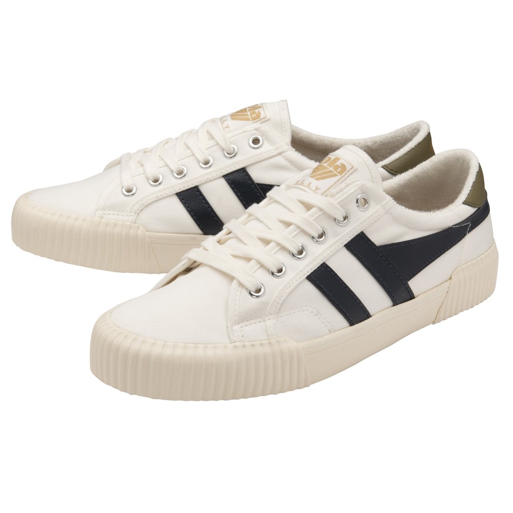 Vegan Gola Classics Men's Rally Plimsoll Sneakers - Off White/Navy/Khaki