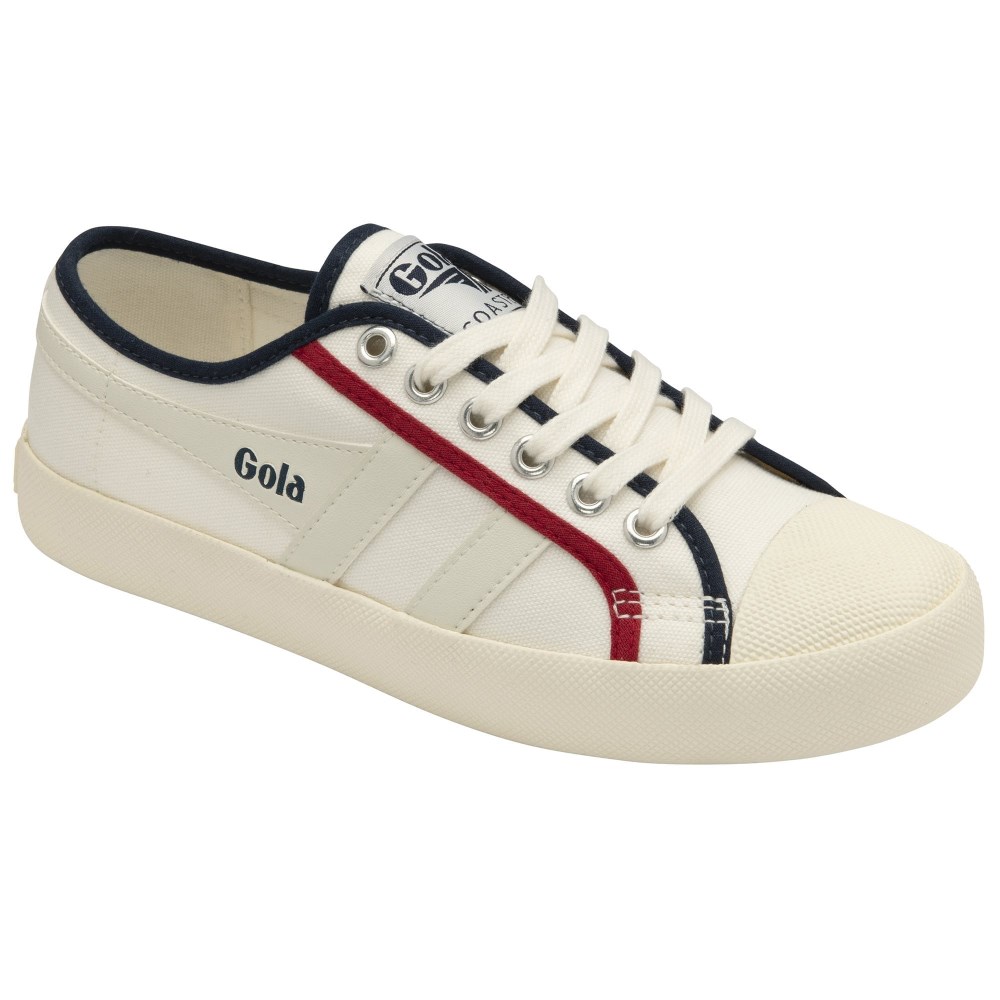 Vegan Gola Classics Women's Coaster Smash - Off White/Navy/Deep Red