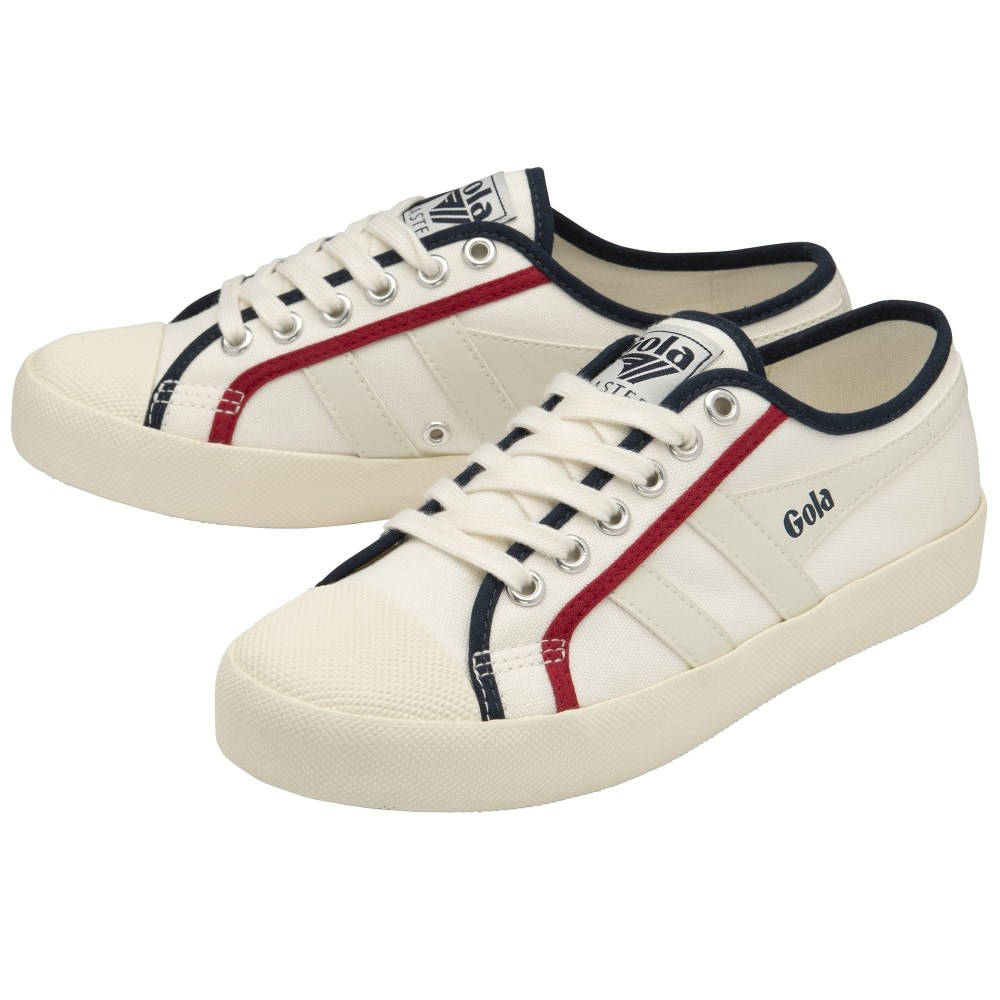Vegan Gola Classics Women's Coaster Smash - Off White/Navy/Deep Red