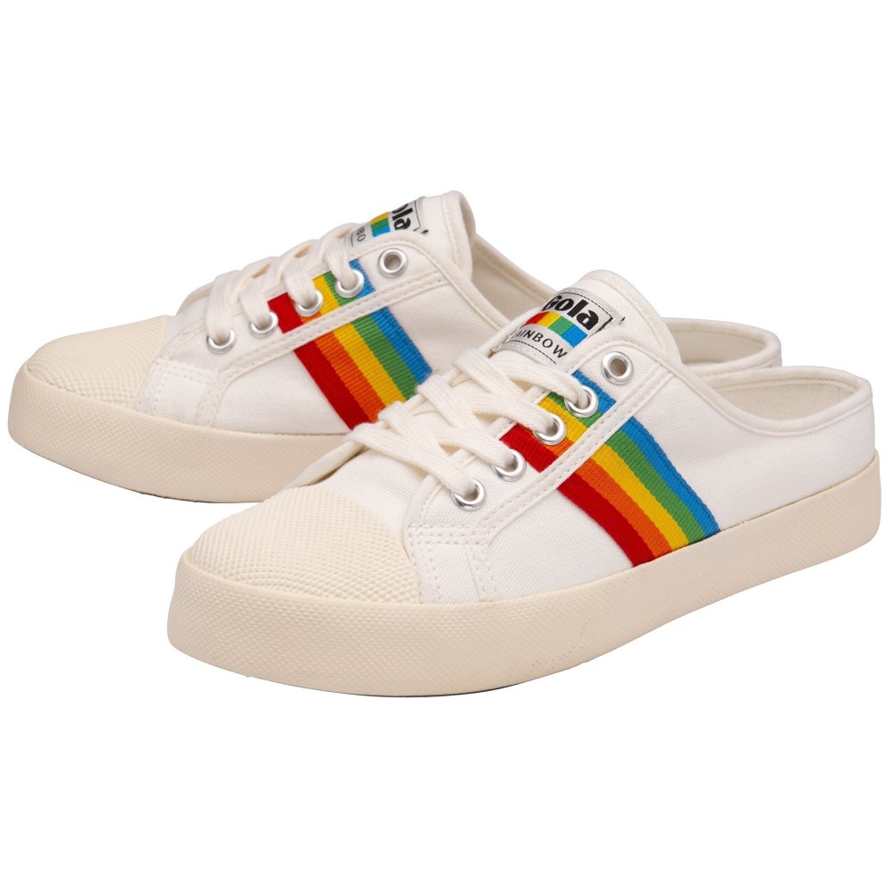 Vegan Gola Classics Women's Coaster Rainbow Mule Plimsolls - Off White/Multi