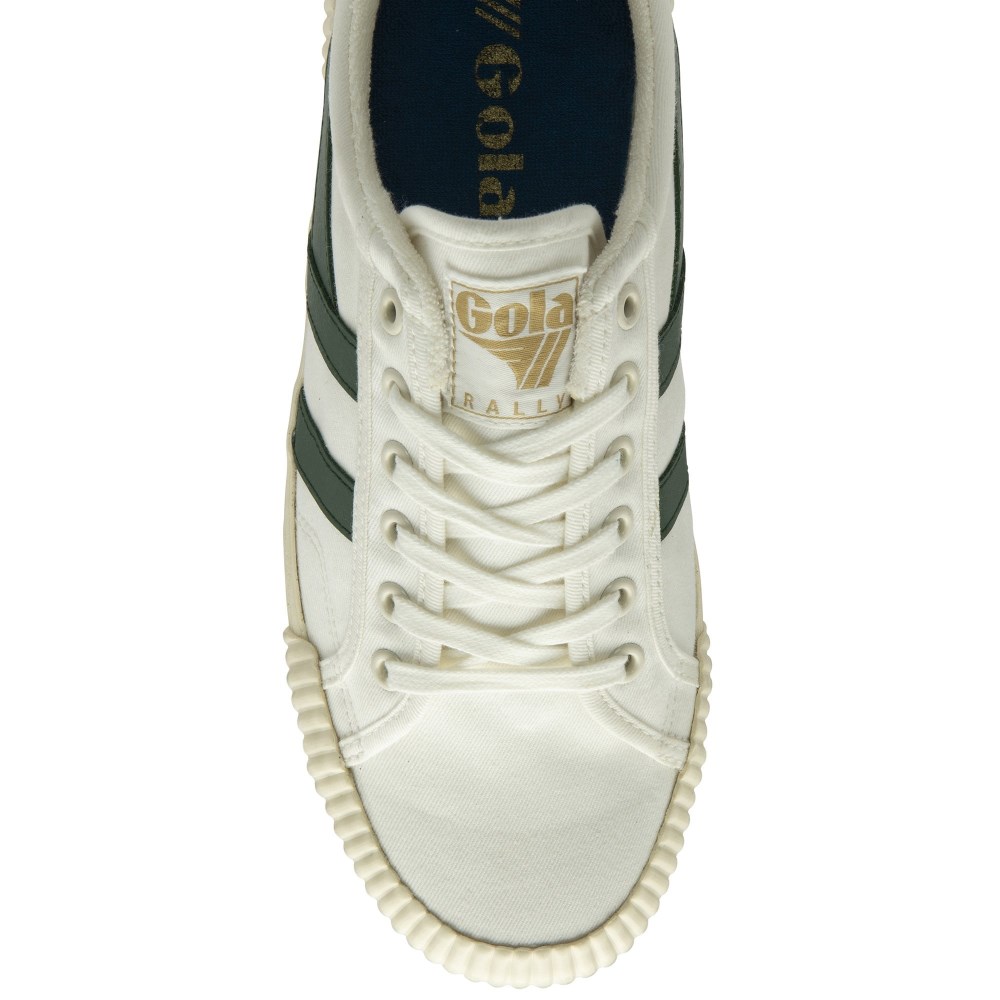 Vegan Gola Classics Men's Rally Plimsoll Sneakers - Off White/Evergreen/Marine Blue