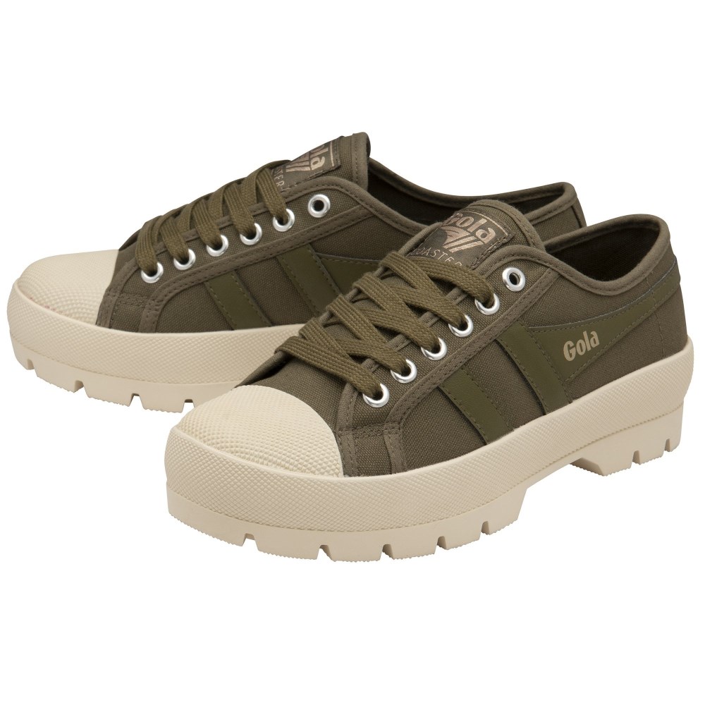Vegan Gola Classics Women's Coaster Peak Sneakers - Khaki/Khaki/Off White