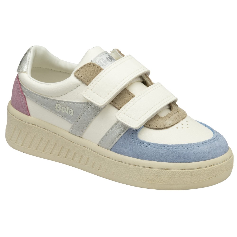 Gola Classics Kids' Grandslam Quadrant Strap Sneakers - Off White/Air/Silver/Candy
