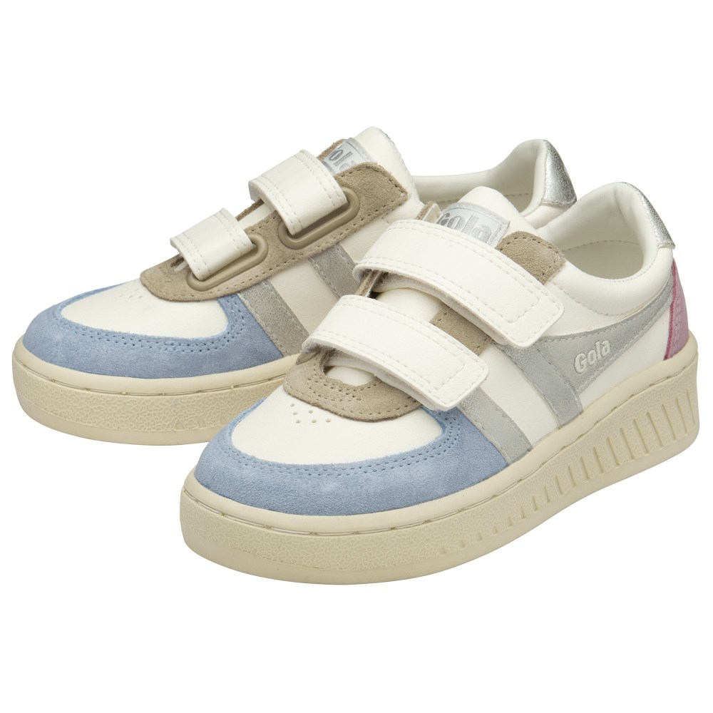 Gola Classics Kids' Grandslam Quadrant Strap Sneakers - Off White/Air/Silver/Candy