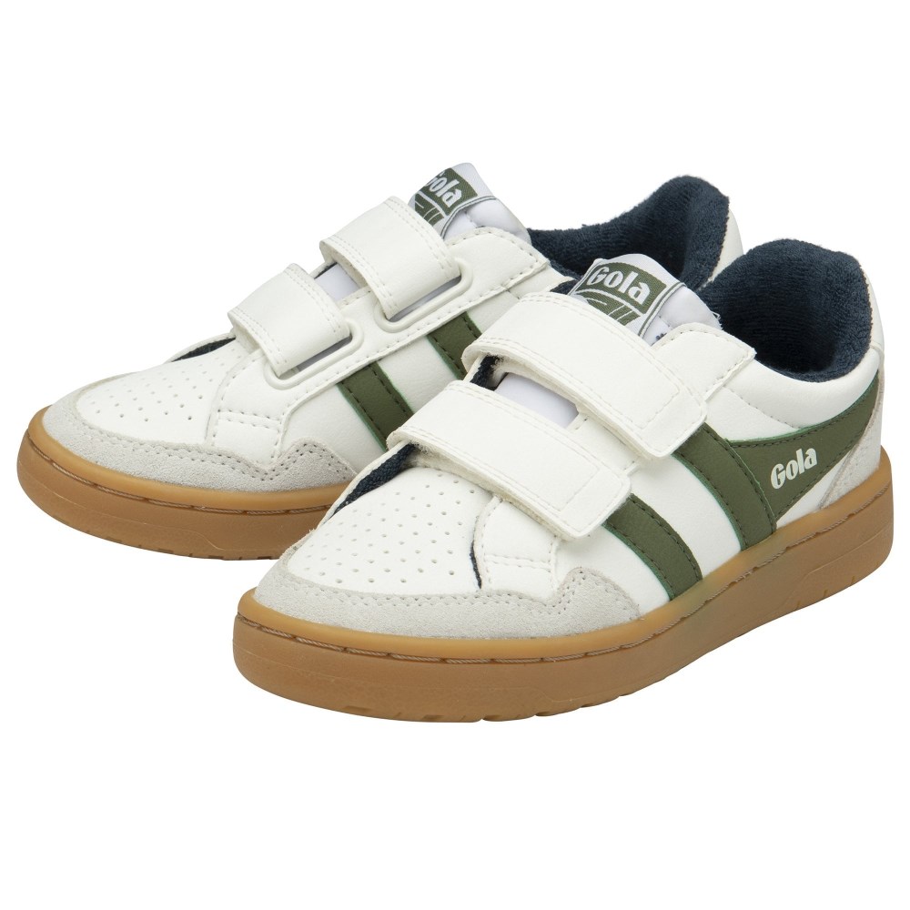 Gola Classics Kids' Eagle Strap Sneakers - White/Evergreen/Navy