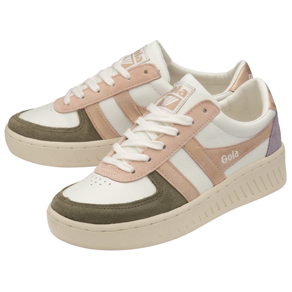 Gola Classics Women's Grandslam Quadrant Sneakers - Off White/Khaki/Rose Gold/Lily